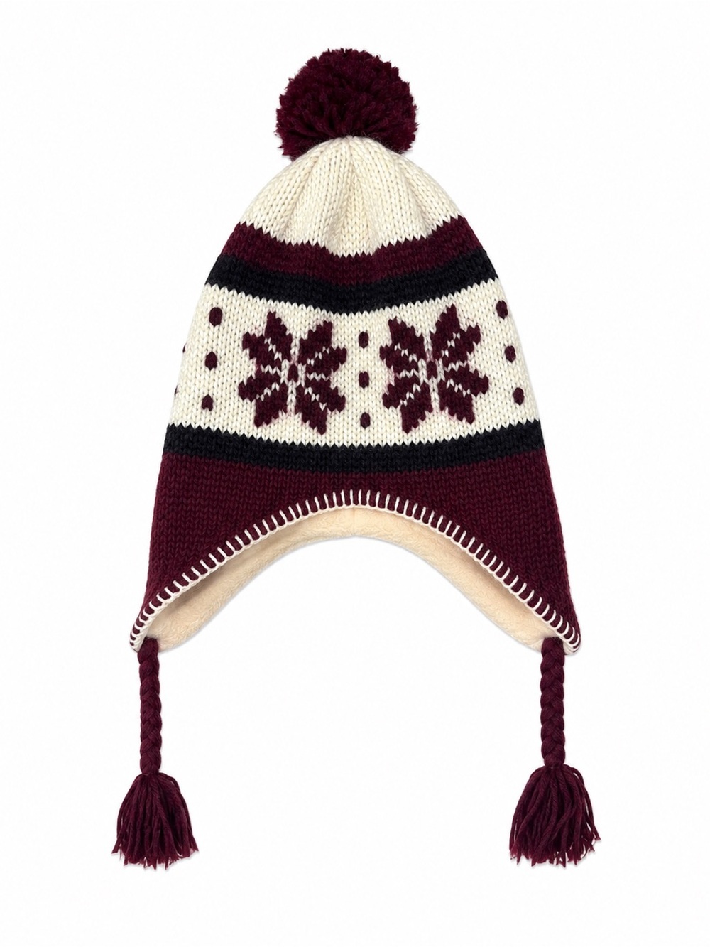 Kids Fair Isle Snowflake Trapper Hat Fleece Lined Pom Pom Ear Flap Winter Beanie